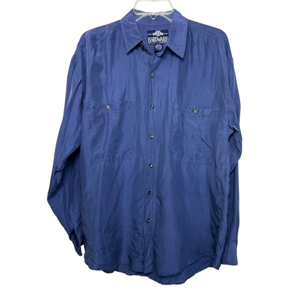 Vintage Other - Vintage Silk Button Up Shirt Size Medium Blue 80s 90s